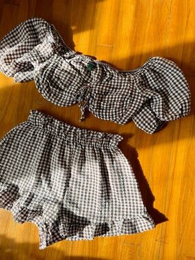 NWOT Wild Fable 2-Piece Gingham Set | S / XS | Brown Top and Shorts